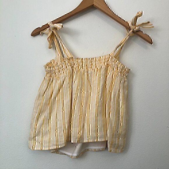 JOIE Raheda Tank Yellow White Striped Smocked Linen Cotton Cropped Blouse Small - Picture 8 of 10